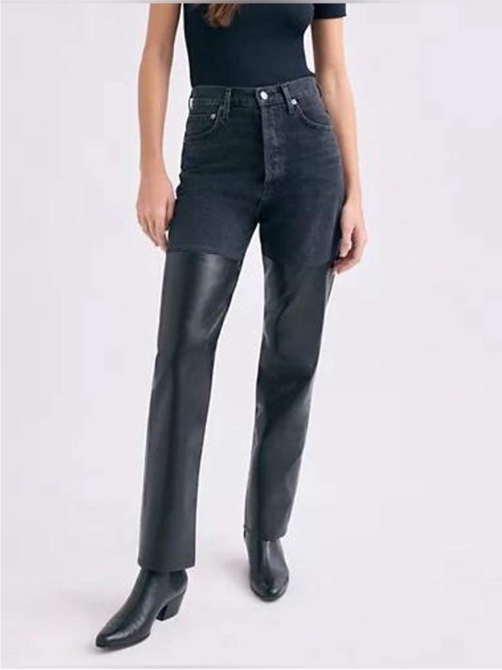 Abercrombie & Fitch The '90s Straight Ultra High Rise Denim and Faux Leather Jea